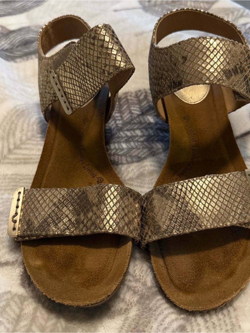 Sofft Metallic Snake-Skin Women's Wedge Sandals - Gold